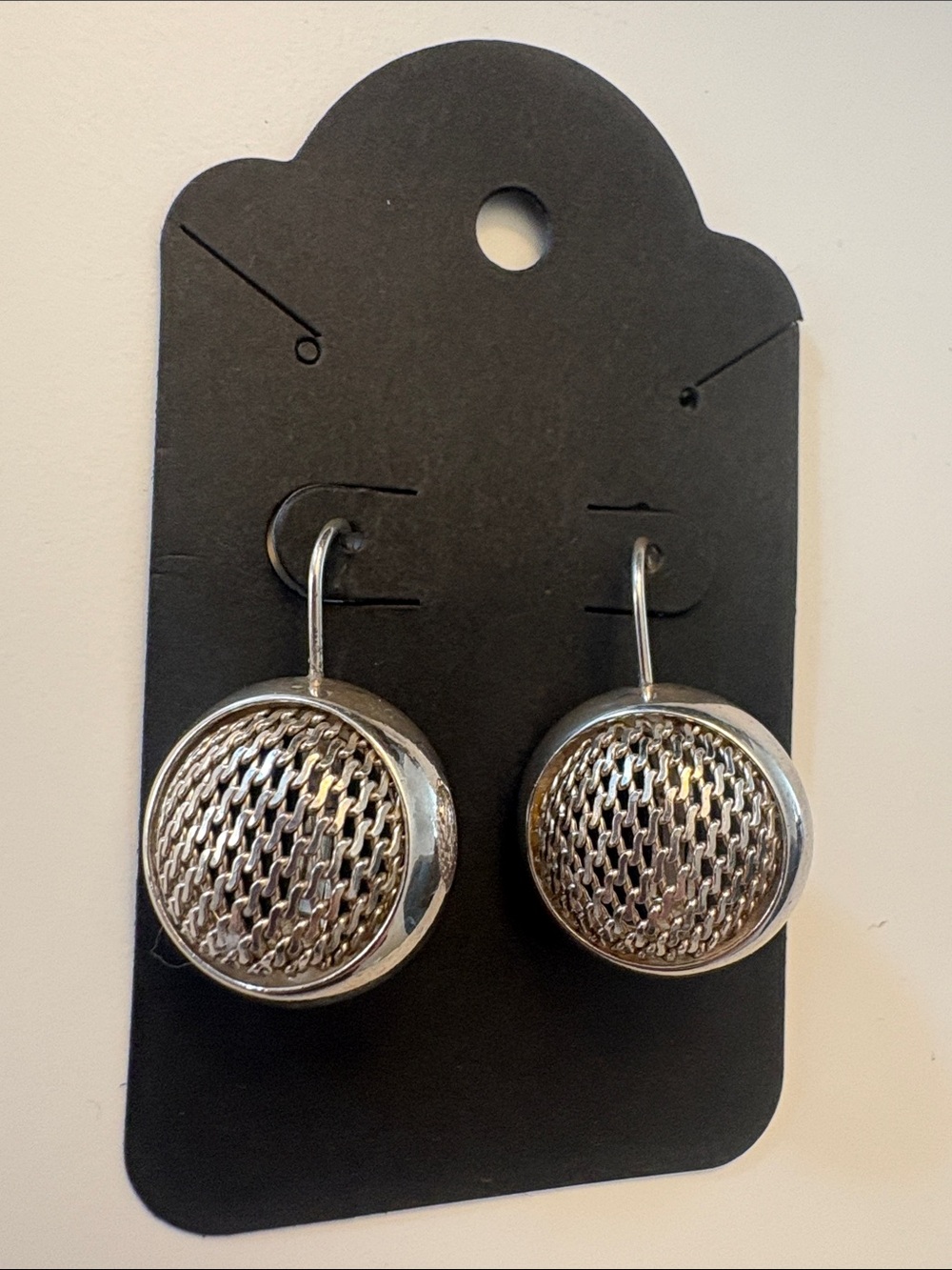 Sterling Silver Mesh Dome Drop Earrings-9g